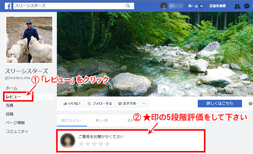 スリーシスターズフェイスブックページ レビュー画面